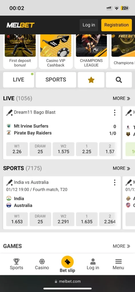 screenshot 2 of live betting on the Melbet app