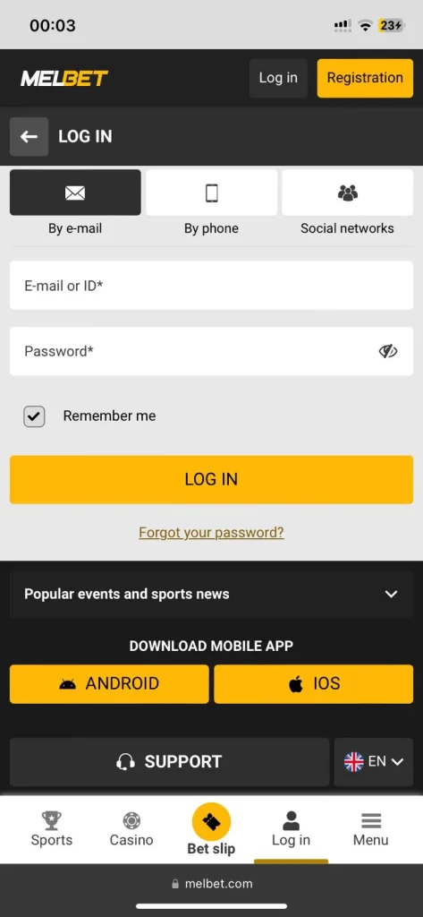 Melbet iOS screenshot 1