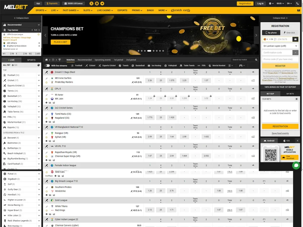 Screenshot of the main page of the Melbet website